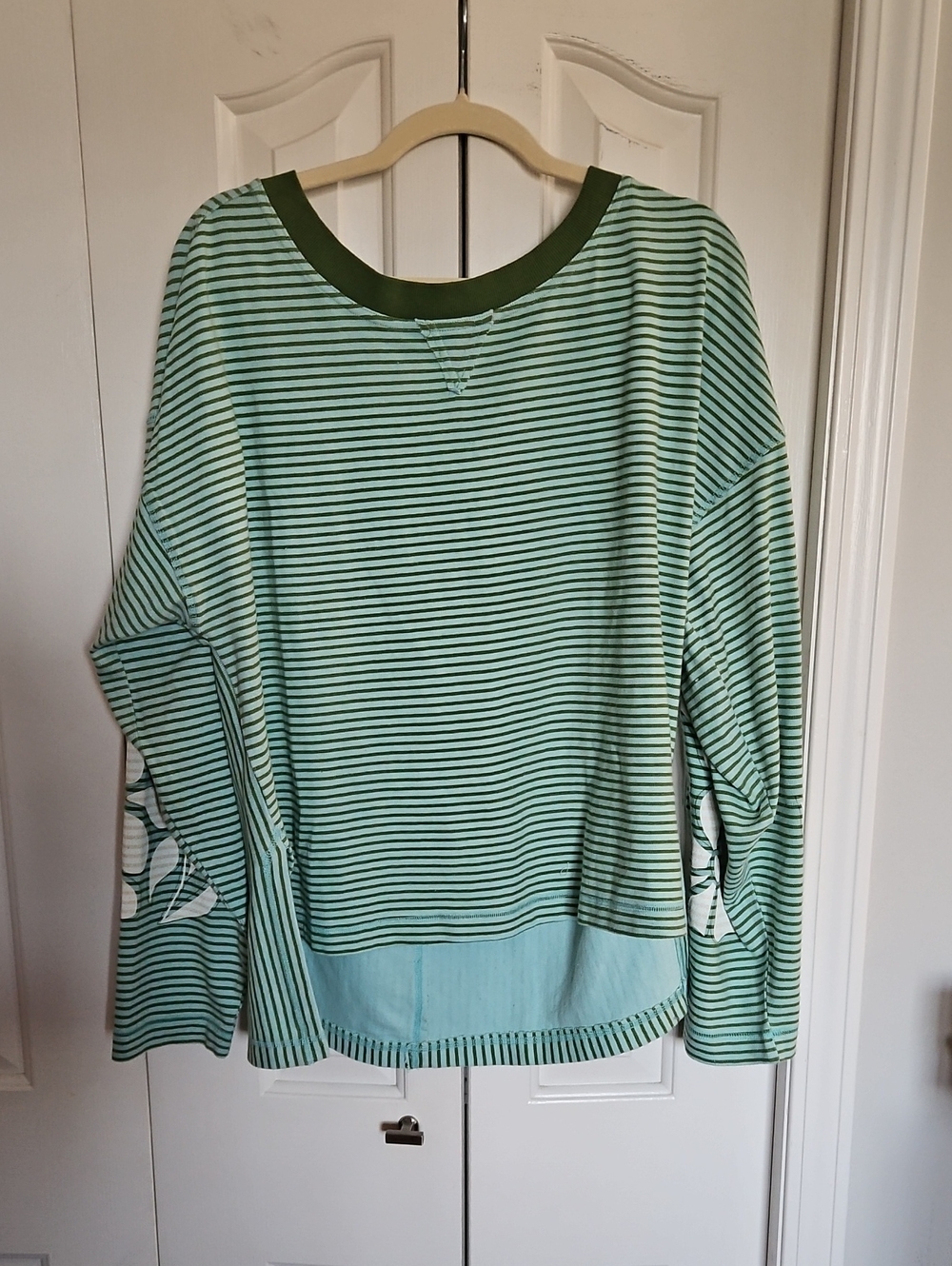 Pilcro Mint and Olive Striped Long-Sleeve Top